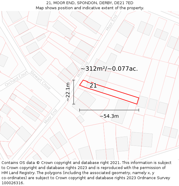 21, MOOR END, SPONDON, DERBY, DE21 7ED: Plot and title map