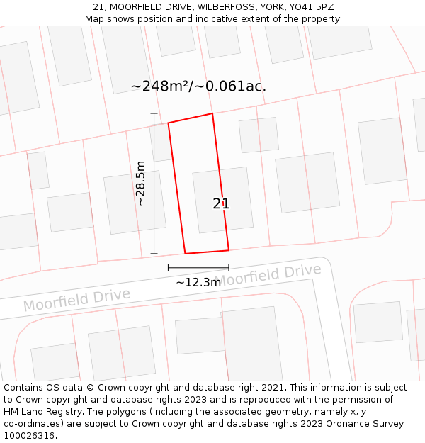 21, MOORFIELD DRIVE, WILBERFOSS, YORK, YO41 5PZ: Plot and title map