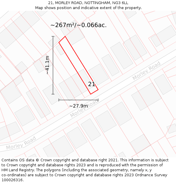 21, MORLEY ROAD, NOTTINGHAM, NG3 6LL: Plot and title map