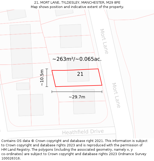 21, MORT LANE, TYLDESLEY, MANCHESTER, M29 8PE: Plot and title map