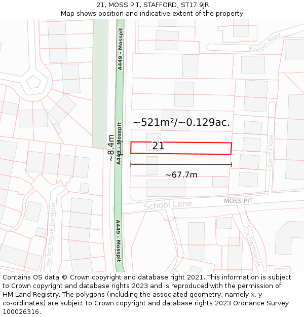 21, MOSS PIT, STAFFORD, ST17 9JR: Plot and title map