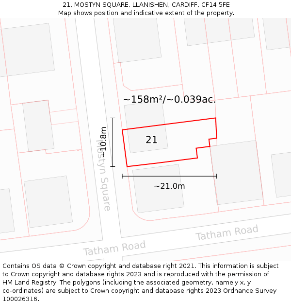 21, MOSTYN SQUARE, LLANISHEN, CARDIFF, CF14 5FE: Plot and title map