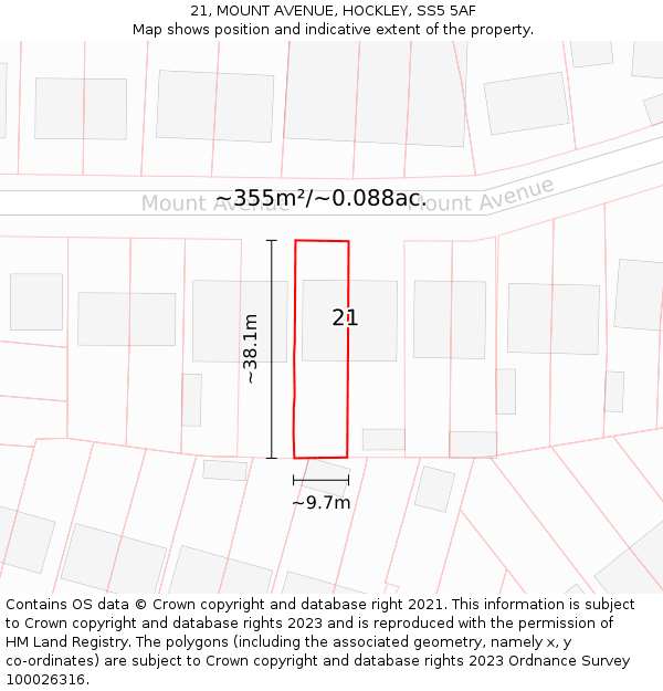 21, MOUNT AVENUE, HOCKLEY, SS5 5AF: Plot and title map