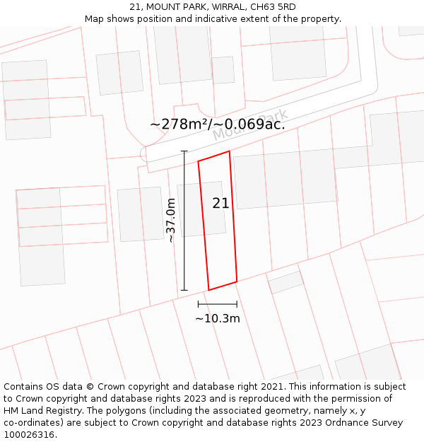 21, MOUNT PARK, WIRRAL, CH63 5RD: Plot and title map