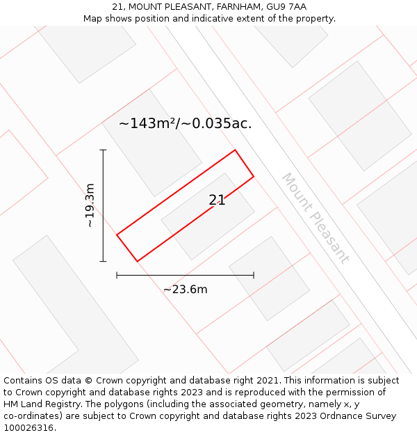 21, MOUNT PLEASANT, FARNHAM, GU9 7AA: Plot and title map