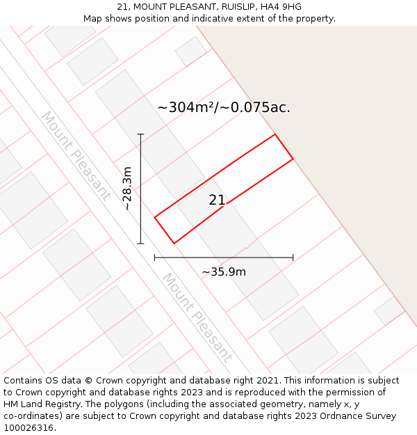 21, MOUNT PLEASANT, RUISLIP, HA4 9HG: Plot and title map