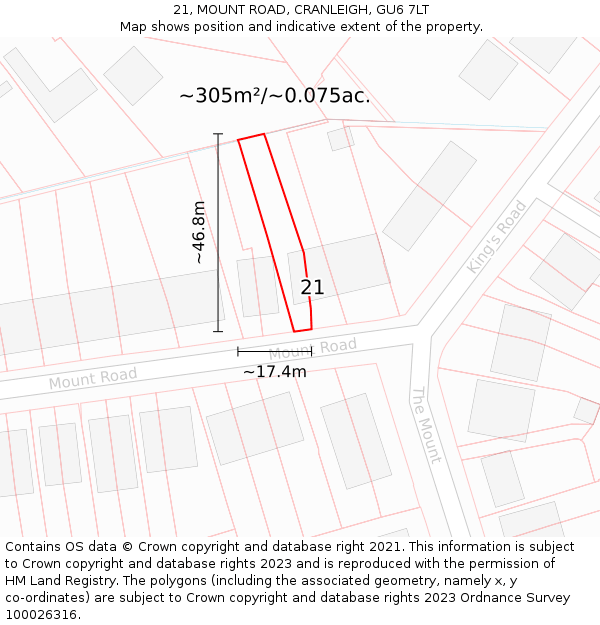 21, MOUNT ROAD, CRANLEIGH, GU6 7LT: Plot and title map