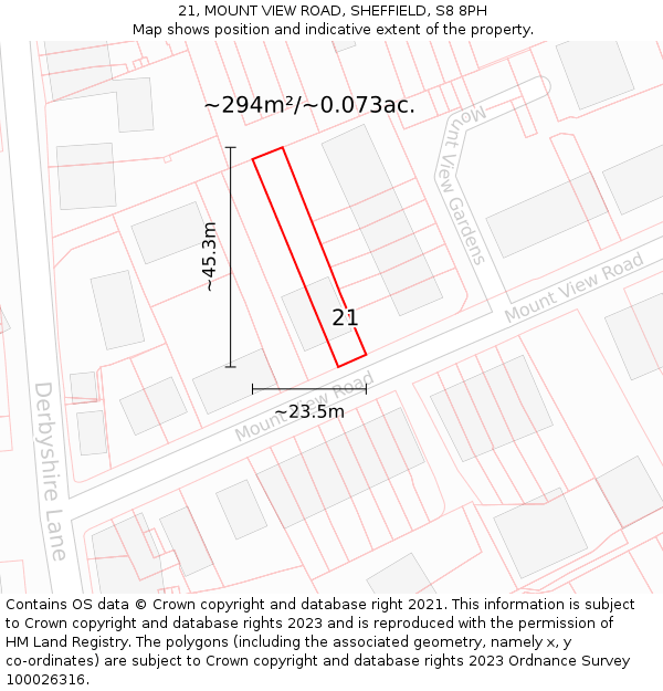 21, MOUNT VIEW ROAD, SHEFFIELD, S8 8PH: Plot and title map