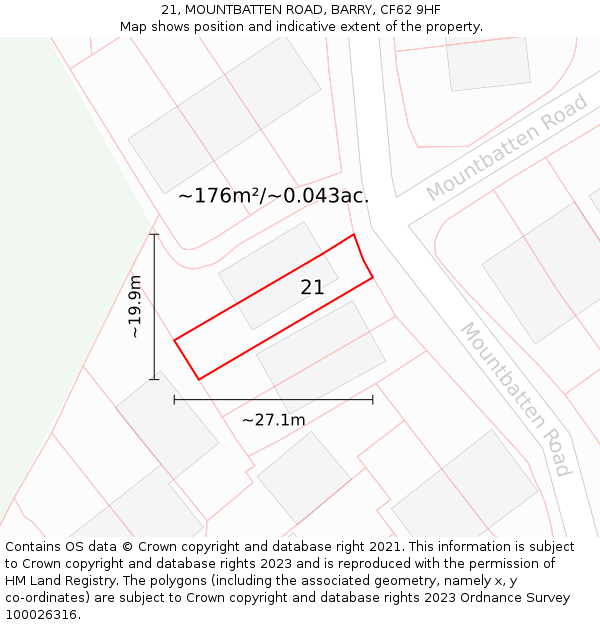 21, MOUNTBATTEN ROAD, BARRY, CF62 9HF: Plot and title map