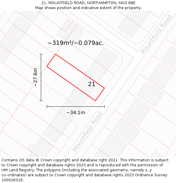 21, MOUNTFIELD ROAD, NORTHAMPTON, NN3 6BE: Plot and title map