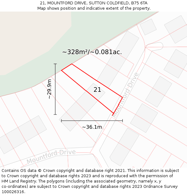 21, MOUNTFORD DRIVE, SUTTON COLDFIELD, B75 6TA: Plot and title map