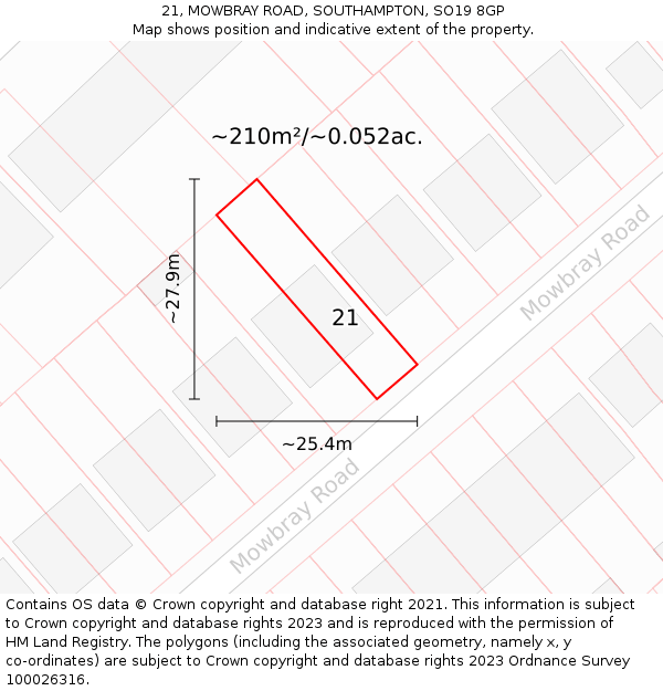 21, MOWBRAY ROAD, SOUTHAMPTON, SO19 8GP: Plot and title map