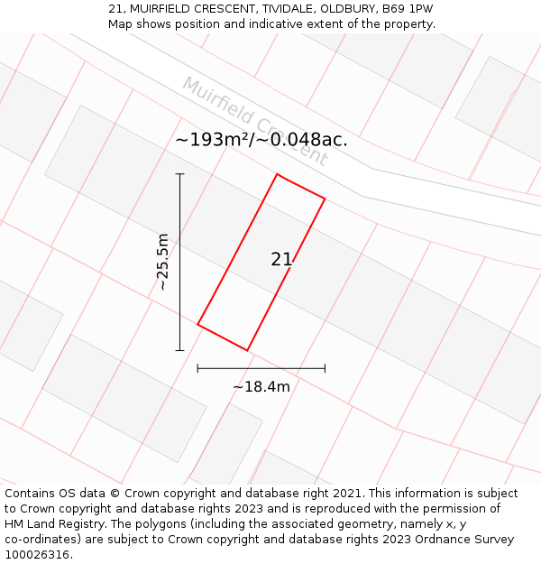 21, MUIRFIELD CRESCENT, TIVIDALE, OLDBURY, B69 1PW: Plot and title map