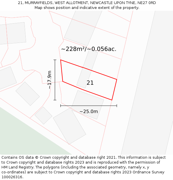 21, MURRAYFIELDS, WEST ALLOTMENT, NEWCASTLE UPON TYNE, NE27 0RD: Plot and title map