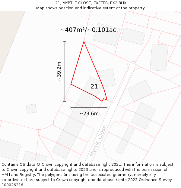 21, MYRTLE CLOSE, EXETER, EX2 8UX: Plot and title map