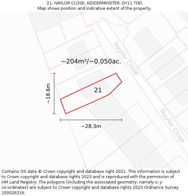 21, NAYLOR CLOSE, KIDDERMINSTER, DY11 7ND: Plot and title map