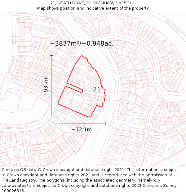 21, NEATH DRIVE, CHIPPENHAM, SN15 1UU: Plot and title map