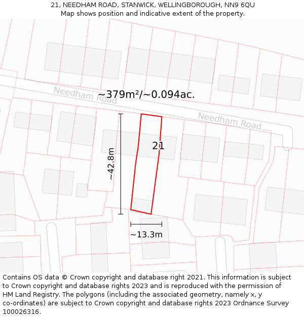 21, NEEDHAM ROAD, STANWICK, WELLINGBOROUGH, NN9 6QU: Plot and title map