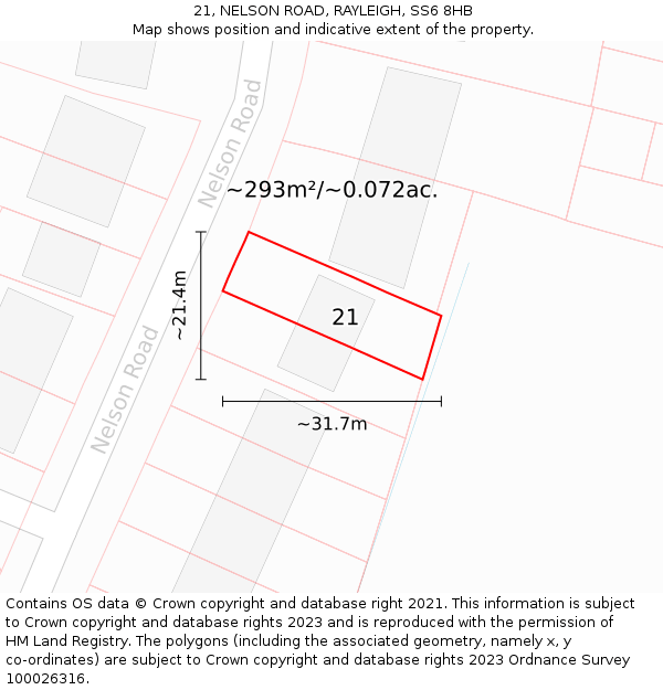21, NELSON ROAD, RAYLEIGH, SS6 8HB: Plot and title map