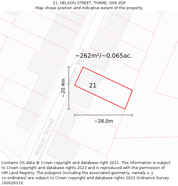 21, NELSON STREET, THAME, OX9 2DP: Plot and title map