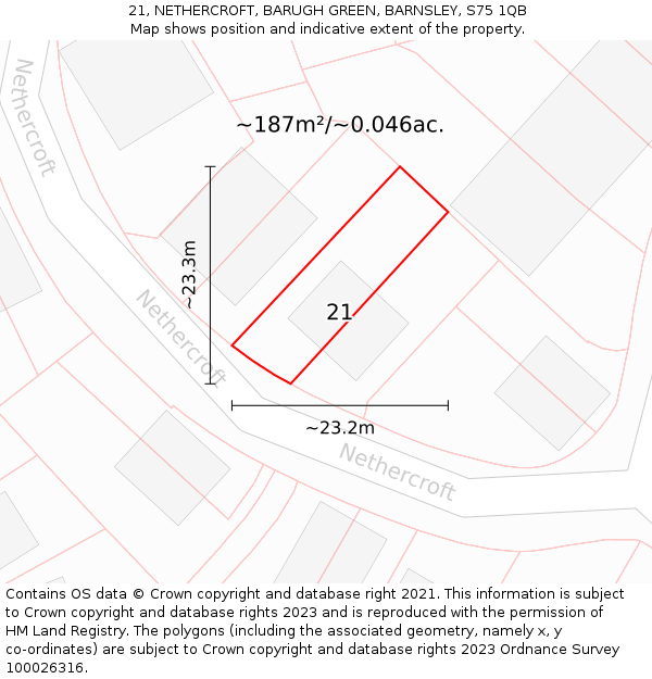 21, NETHERCROFT, BARUGH GREEN, BARNSLEY, S75 1QB: Plot and title map