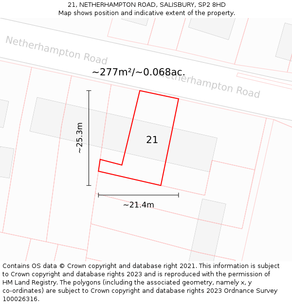 21, NETHERHAMPTON ROAD, SALISBURY, SP2 8HD: Plot and title map