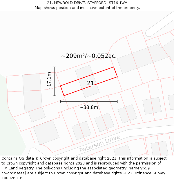 21, NEWBOLD DRIVE, STAFFORD, ST16 1WA: Plot and title map