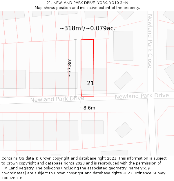 21, NEWLAND PARK DRIVE, YORK, YO10 3HN: Plot and title map