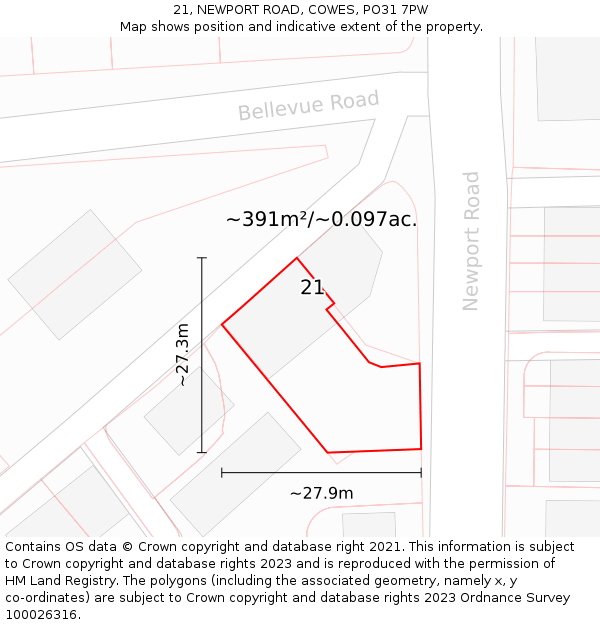 21, NEWPORT ROAD, COWES, PO31 7PW: Plot and title map