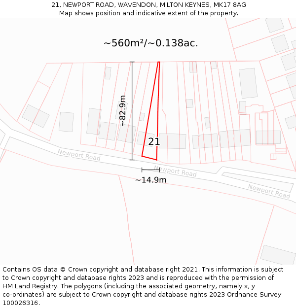 21, NEWPORT ROAD, WAVENDON, MILTON KEYNES, MK17 8AG: Plot and title map