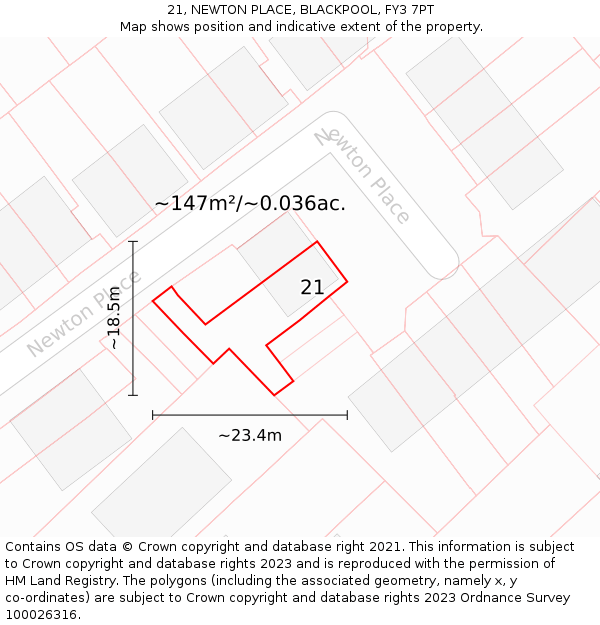 21, NEWTON PLACE, BLACKPOOL, FY3 7PT: Plot and title map