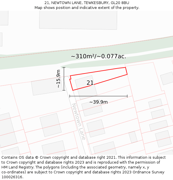 21, NEWTOWN LANE, TEWKESBURY, GL20 8BU: Plot and title map