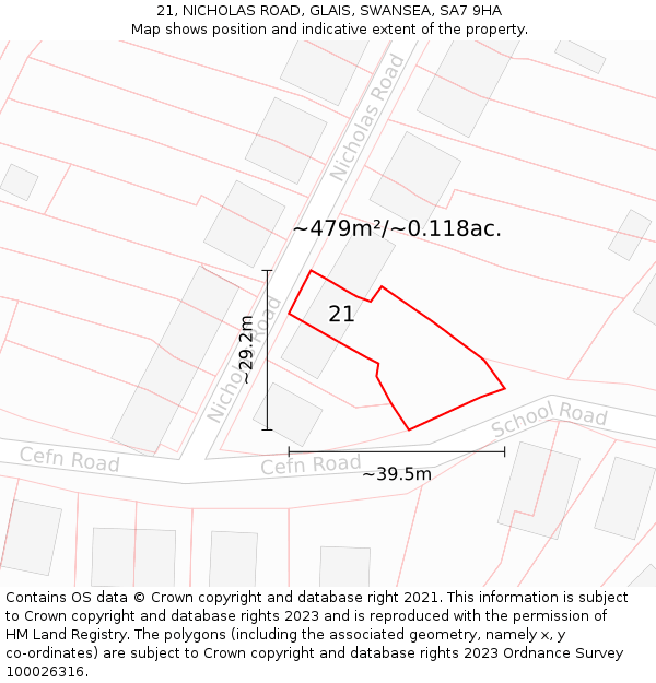 21, NICHOLAS ROAD, GLAIS, SWANSEA, SA7 9HA: Plot and title map