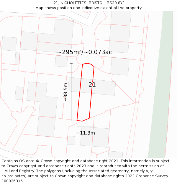 21, NICHOLETTES, BRISTOL, BS30 8YF: Plot and title map