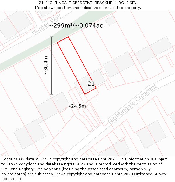 21, NIGHTINGALE CRESCENT, BRACKNELL, RG12 9PY: Plot and title map