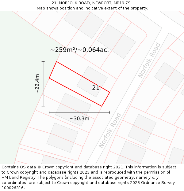 21, NORFOLK ROAD, NEWPORT, NP19 7SL: Plot and title map