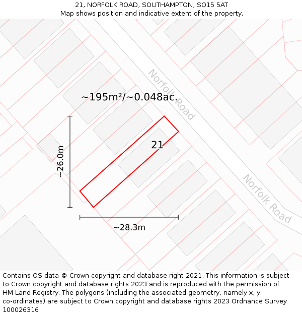 21, NORFOLK ROAD, SOUTHAMPTON, SO15 5AT: Plot and title map
