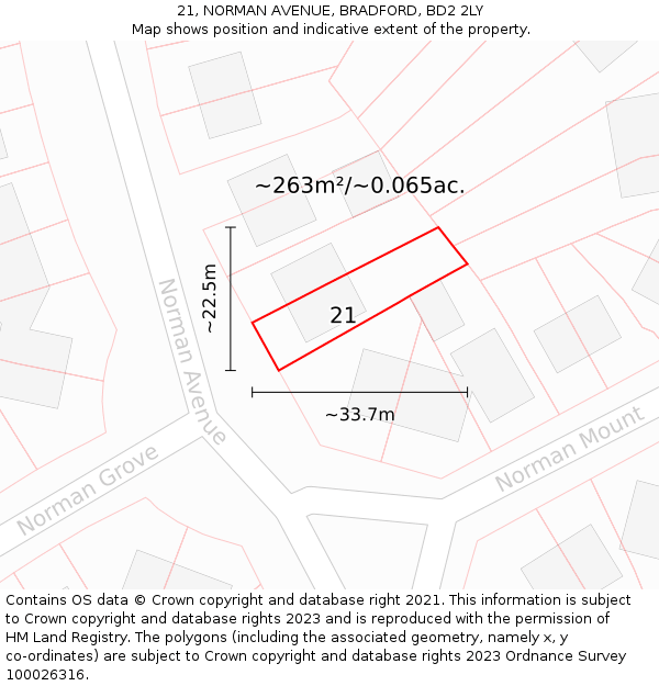 21, NORMAN AVENUE, BRADFORD, BD2 2LY: Plot and title map