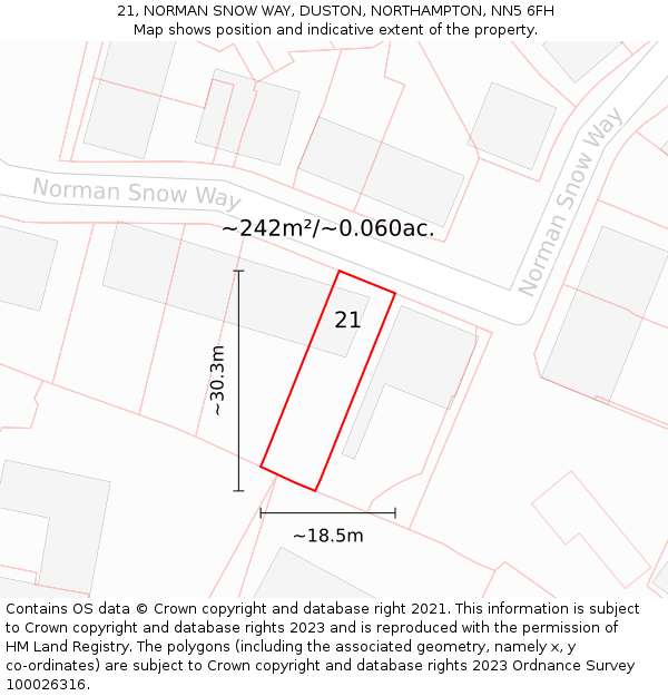 21, NORMAN SNOW WAY, DUSTON, NORTHAMPTON, NN5 6FH: Plot and title map