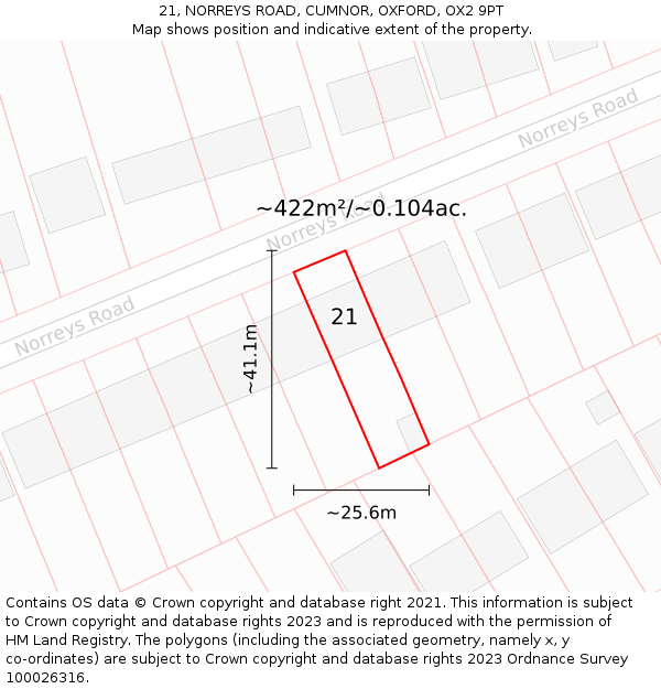 21, NORREYS ROAD, CUMNOR, OXFORD, OX2 9PT: Plot and title map