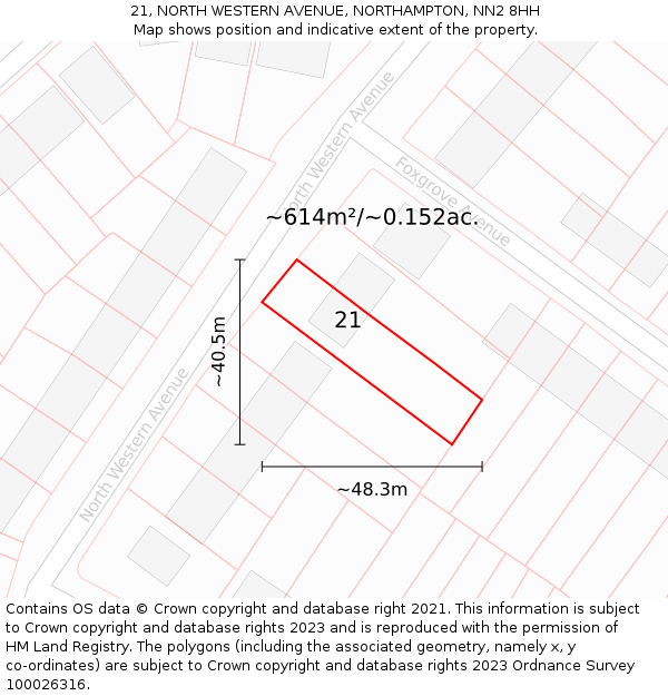 21, NORTH WESTERN AVENUE, NORTHAMPTON, NN2 8HH: Plot and title map