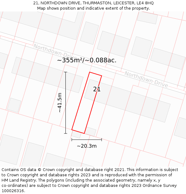 21, NORTHDOWN DRIVE, THURMASTON, LEICESTER, LE4 8HQ: Plot and title map