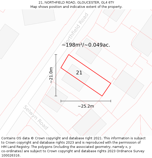 21, NORTHFIELD ROAD, GLOUCESTER, GL4 6TY: Plot and title map