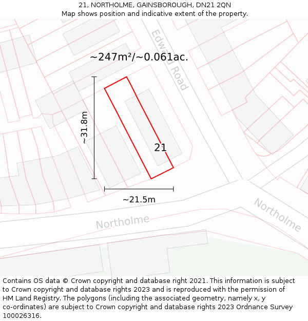 21, NORTHOLME, GAINSBOROUGH, DN21 2QN: Plot and title map
