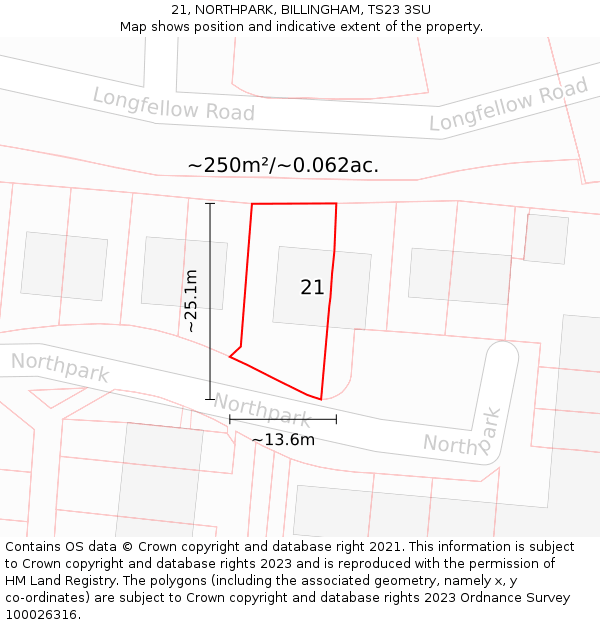 21, NORTHPARK, BILLINGHAM, TS23 3SU: Plot and title map