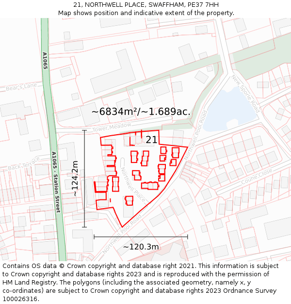 21, NORTHWELL PLACE, SWAFFHAM, PE37 7HH: Plot and title map