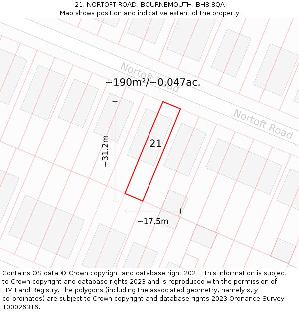 21, NORTOFT ROAD, BOURNEMOUTH, BH8 8QA: Plot and title map