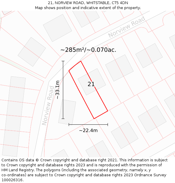 21, NORVIEW ROAD, WHITSTABLE, CT5 4DN: Plot and title map