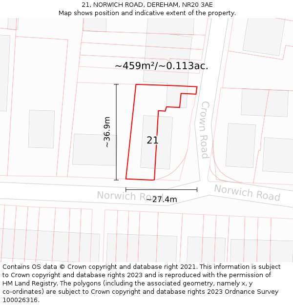 21, NORWICH ROAD, DEREHAM, NR20 3AE: Plot and title map