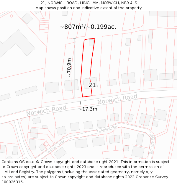 21, NORWICH ROAD, HINGHAM, NORWICH, NR9 4LS: Plot and title map